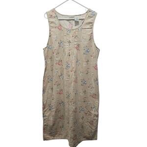 Vintage Beige Stag Floral Linen Cotton Jumper Dress Cottagecore Prairie Maxi XL